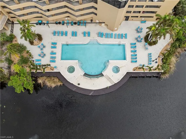 Aerial view of a pool