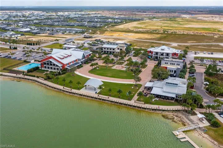 Bird's eye view of a nearby body of water