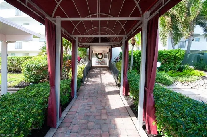 Covered entry to the building