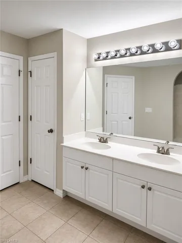 Dual-sink vanity provides plenty of space for daily routines.