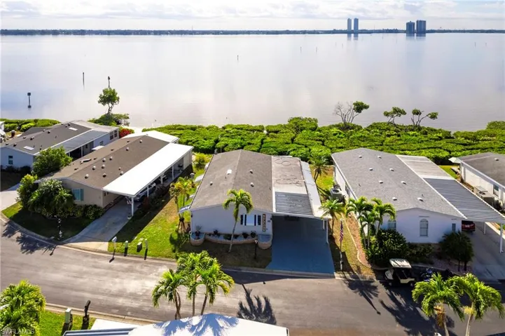 Aerial view of a nearby body of water