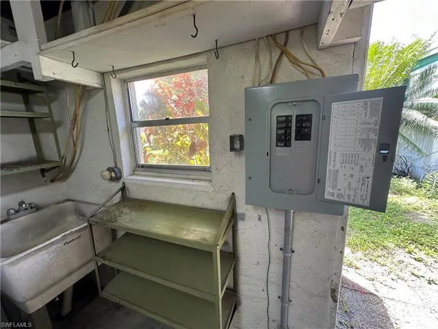 Laundry room with electric panel and sink
