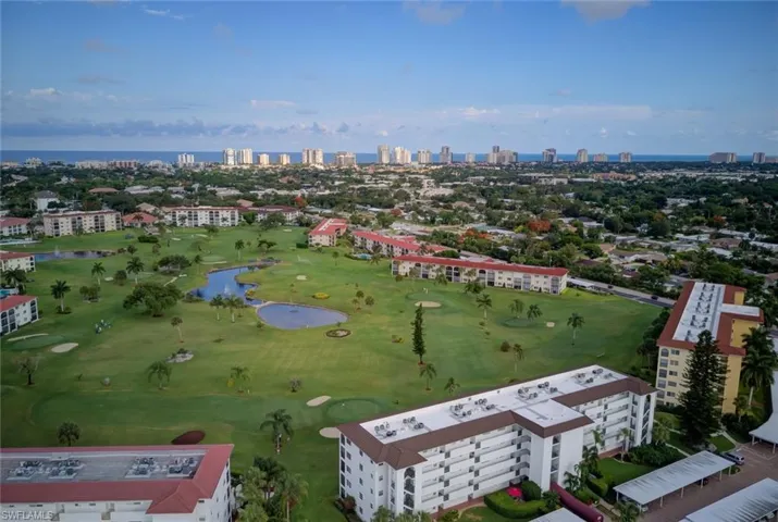 Drone / aerial view of a large body of water and city skyline