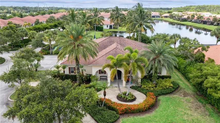 Aerial view of residential area with a large body of water