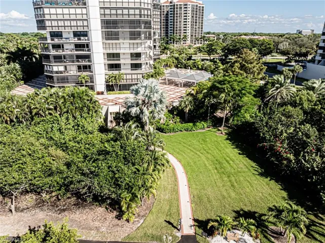 Aerial view of walkway to bike path and berm. Ride on the tram to beach and amenities.