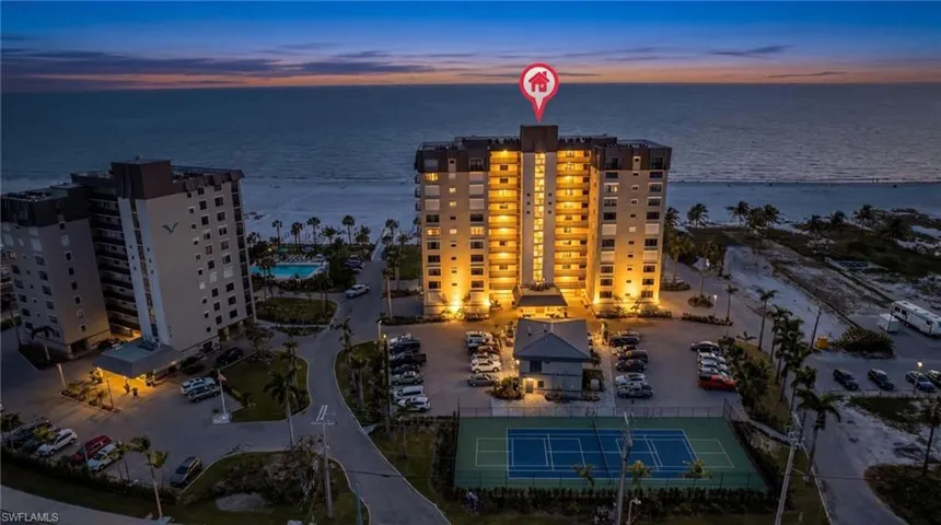 Aerial View of Caper Beach Club on Gulf at Dusk