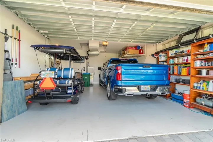 View of oversized garage