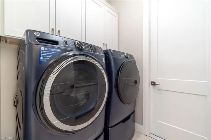 Remodeled laundry room with cabinets