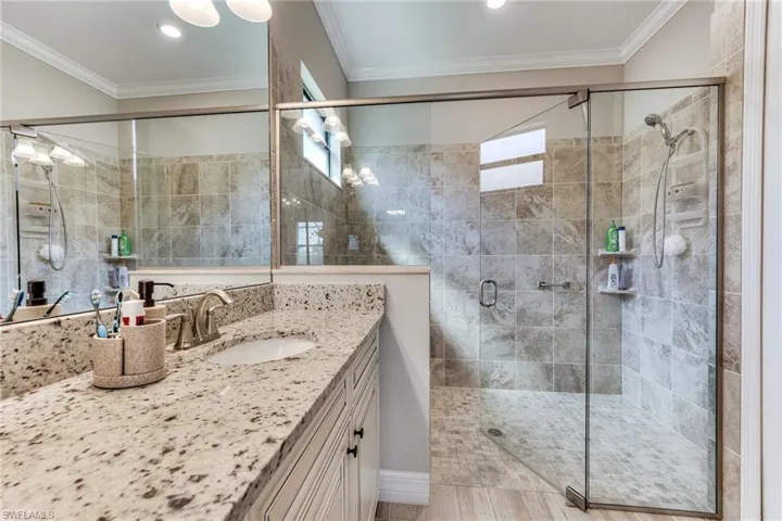 Primary Bath with dual sinks and walk in shower