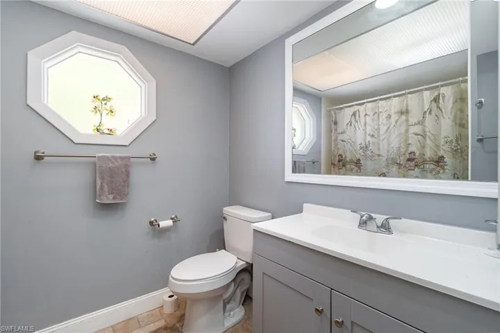 The conveniently located guest bathroom