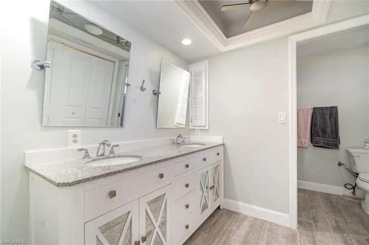 The master bathroom with a dual vanity