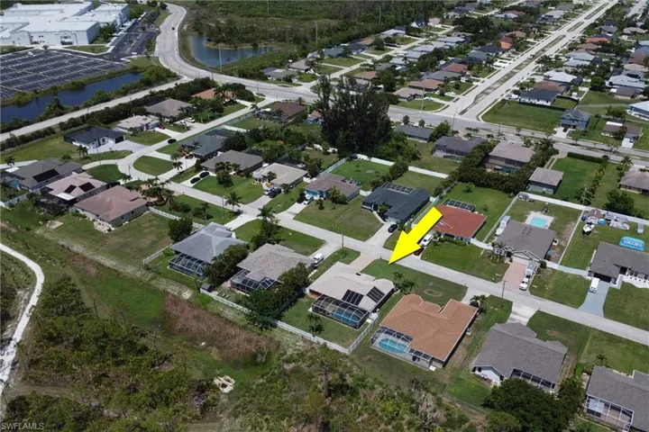 Aerial view of home, neighborhood, and Ida S. Baker high school