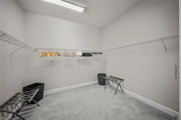 Walk in closet with light carpet