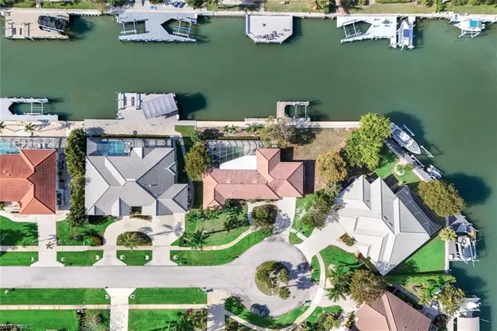 Aerial view of a nearby body of water