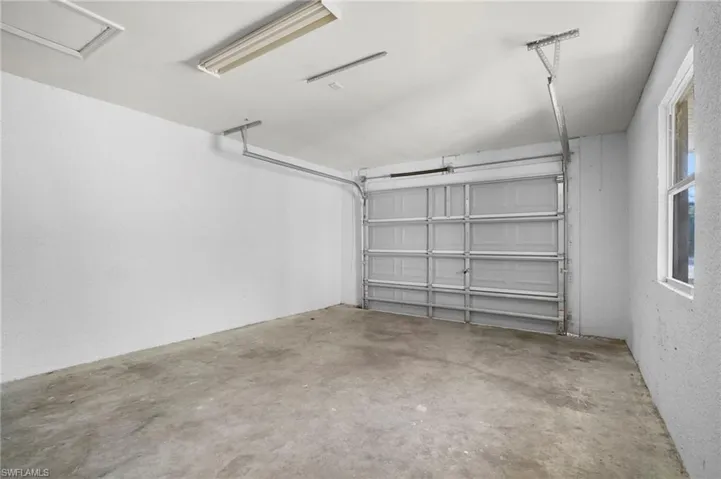 Garage with a textured wall