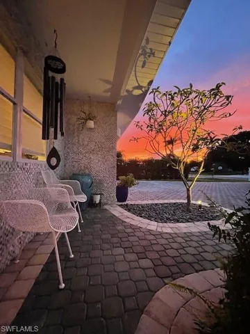 View of patio terrace at dusk