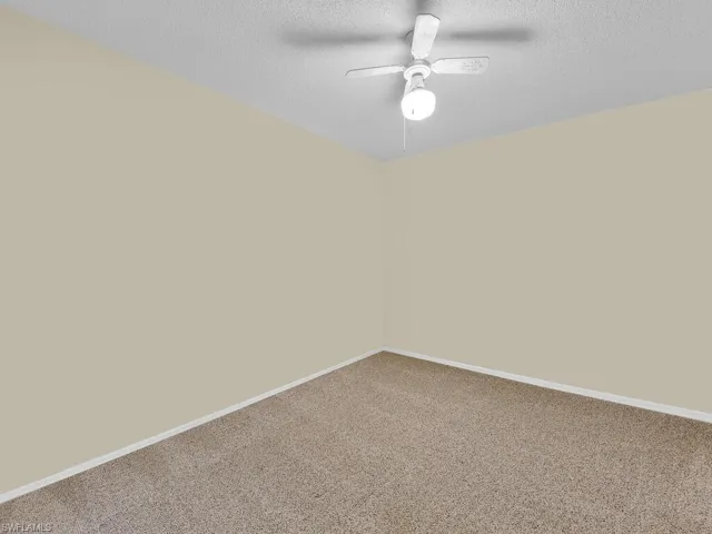 21600 Spare room with carpet floors, ceiling fan, and a textured ceiling