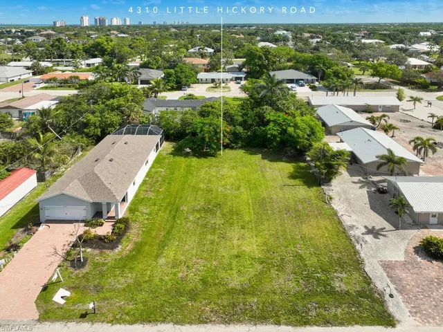 Closer aerial view of cleared lot in Imperial Shores.