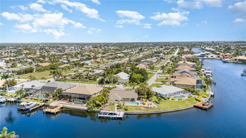 Aerial view of residential area with view of the Splendor Canal  intersecting with the Tranquil Canal