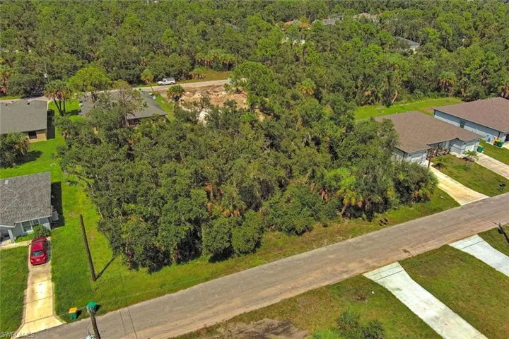 Aerial view of a heavily wooded area