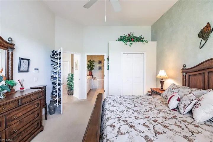 View of great room, bathroom and closets