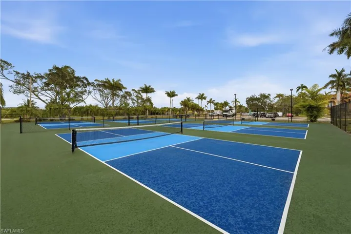 View of tennis court from the entrance to the development