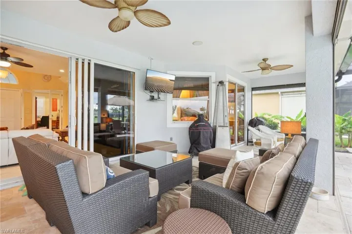View of patio / terrace featuring an outdoor hangout area and ceiling fan