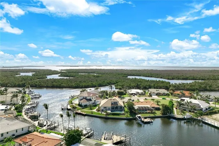 Bird's eye view with a water view and a residential view