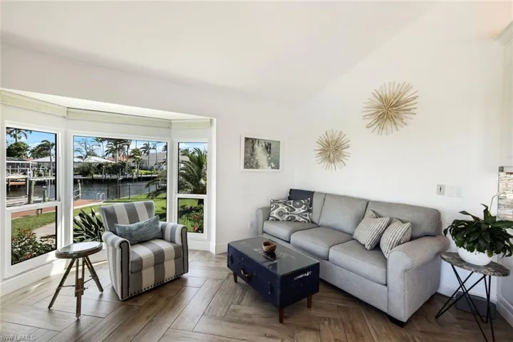 Living room with a water view
