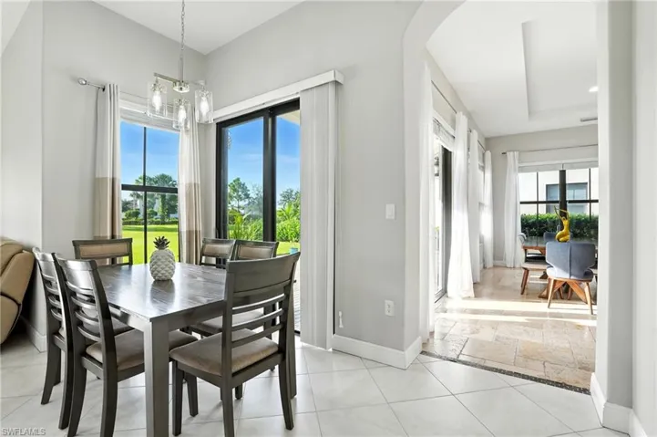 Dining room featuring plenty of natural light and a chandelier