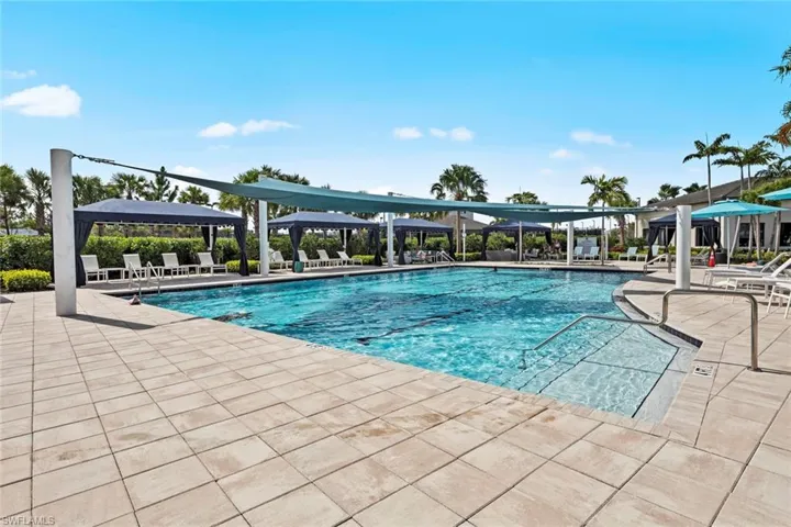 Pool with a gazebo and a patio