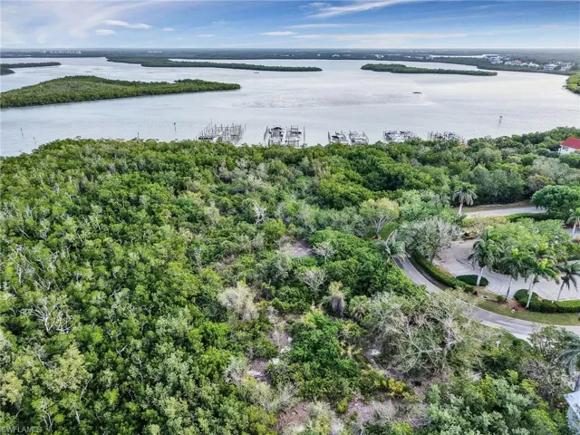 Aerial view of a nearby body of water