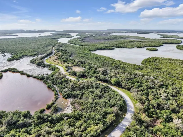 Aerial view of a nearby body of water