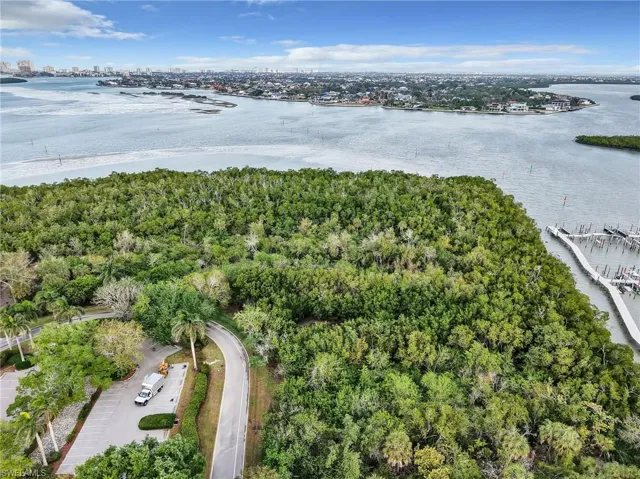 Aerial view of a nearby body of water