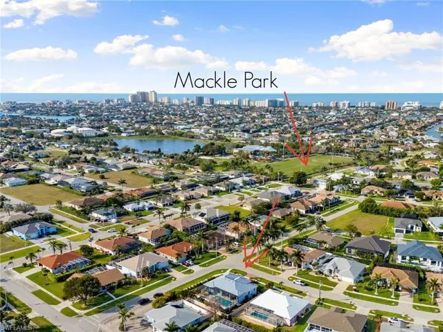 Birds eye view with Mackle Park in background