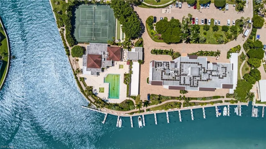 Bird's eye view of a nearby body of water