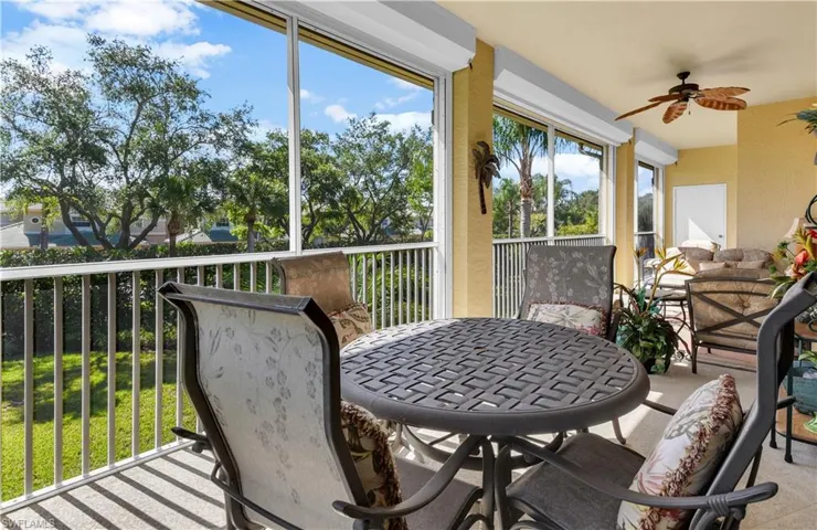 Private and peaceful balcony extends the length of the residence