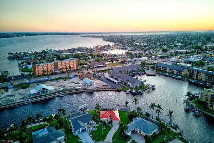 Aerial view at dusk with a water view