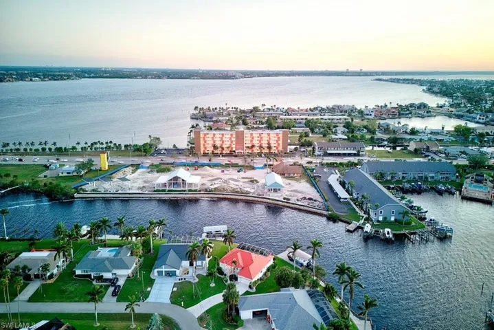 Aerial view at dusk with a water view