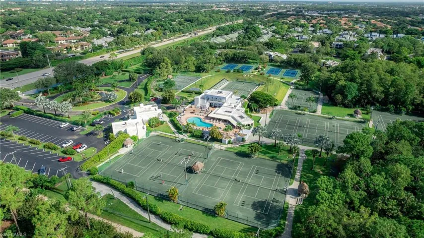 Aerial overview of property's location with a pool