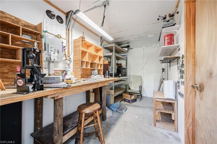 Basement featuring a workshop area