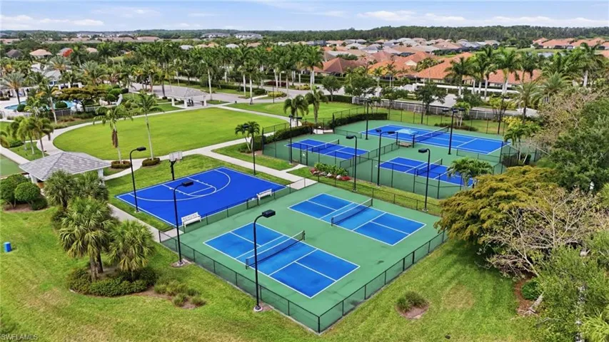 Aerial view of tennis/pickleball courts- Virtually enhanced