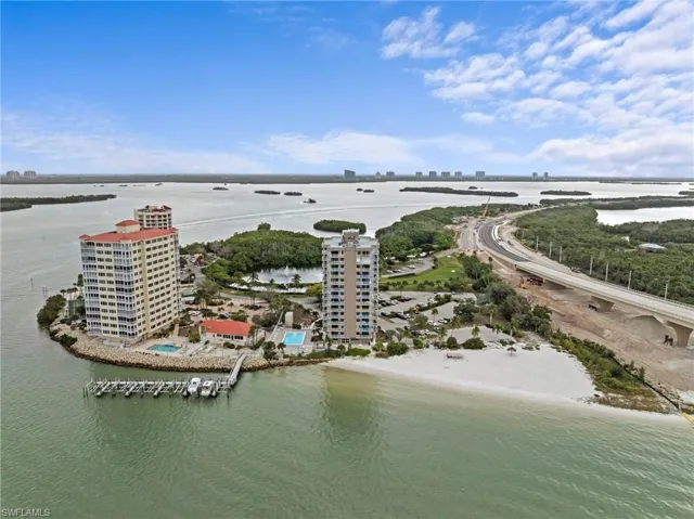 View of urban area with a large body of water