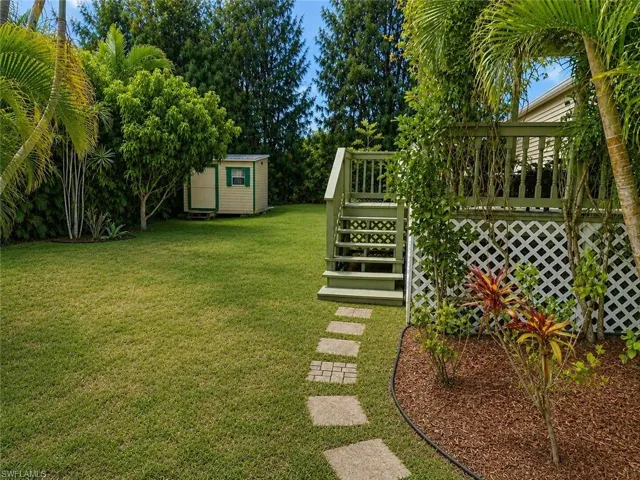 side yard with deck