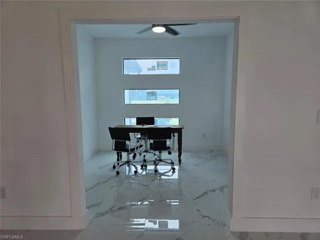 Dining room with tile patterned floors