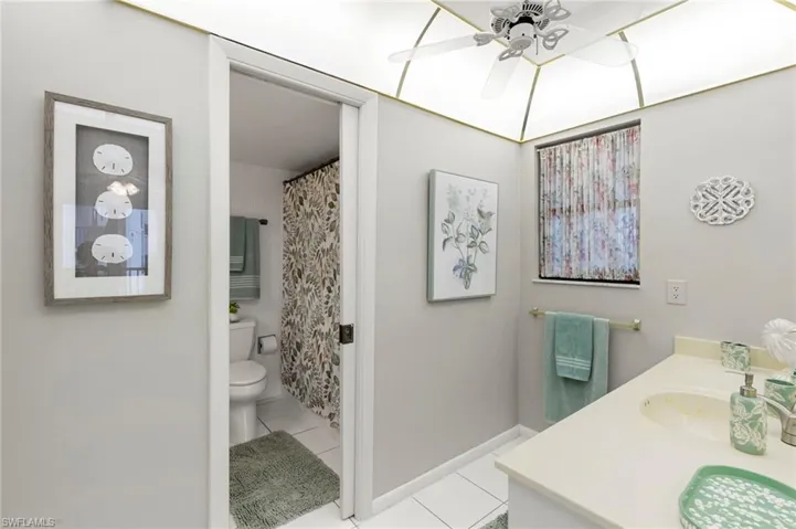 Dual sinks in primary bath, separate from eachother; dome lighting has been removed.dome lighting has been removed.