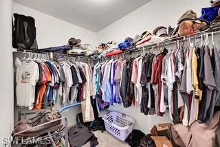 Walk in closet with carpet floors