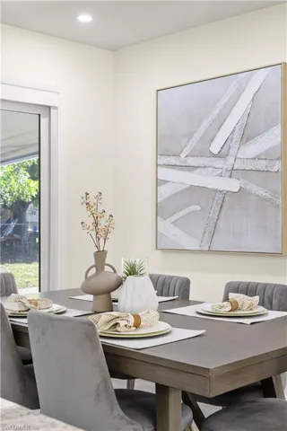 Dining area with recessed lighting