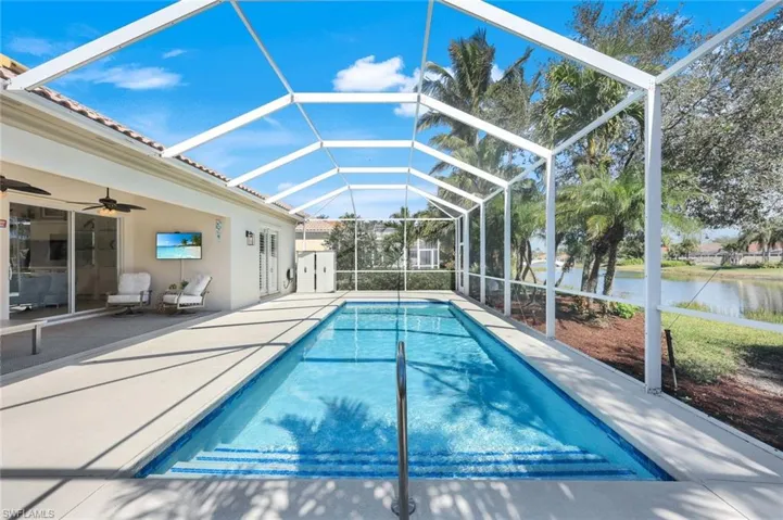 Screened-in swimming pool.