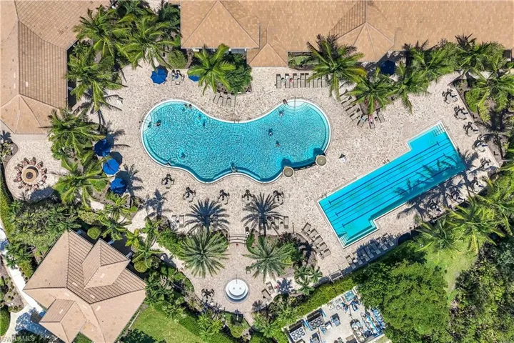 Aerial view of both of the community pools.